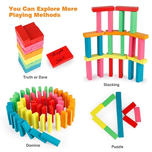Coogam Blocs en Bois Jeu D'empilement avec Sac De Rangement, Coloré Équilibrage Puzzles Jouets d'apprentissage Éducatif Tri Famille Jeux Montessori Jouets Cadeaux