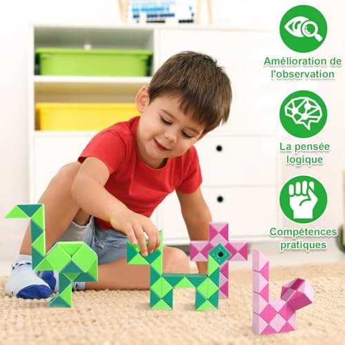 ECHOCUBE Serpent Magique, 2 Paquets de 24 Pièces Magique Cube de Serpent Twist Casse-tête Cadeaux de Fête, Jouets Créatifs Magic Ruler Snake Cube pour Enfants/Adultes (Vert et Rose)