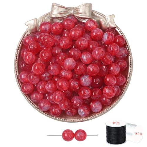 ftiemlovde 50 Rondes Perles pour Bracelet,Oeil Collier Perle Pierre Naturelle pour Bijoux (Rouge Scintillant 10mm)
