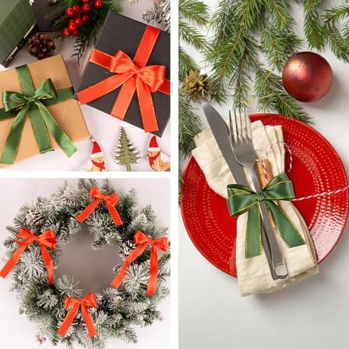jijAcraft Ruban de Satin Noël 20 mm, Ruban de Noël Rouge et Vert Phnom Penh, 44 m Ruban Cadeau Ruban en Tissu de Noël Ruban décoratif - pour Noël, décoration artisanale et emballage cadeau