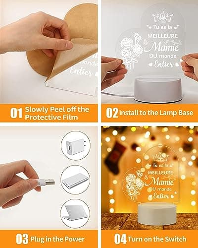 VICTERR Cadeau Mamie Anniversaire, Cadeau Fete Des Grand Mere, Veilleuse Led Cadeaux D'anniversaire, Lampe Cadeaux Pour Mamie Original, Cadeau Mamie Original Idée Cadeau Fete Des Mamies, Grand Mère
