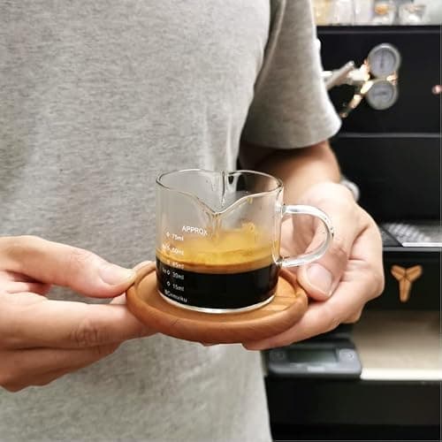 SIQITECH 75ml Tasse à Café Expresso en Verre avec Double Bouche Tasse à Café Résistante à la Chaleur Tasse à Mesureur Transparent Graduée Tasse à Lait avec Poignée pour Café Boisson Cocktail Vin