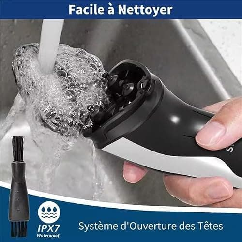 SweetLF [2024 New] Rasoir Electrique Hommes Wet & Dry (Plus 3 Lames+1 Chargeur Rapide) avec 4D Têtes Rotatives, Rasoir Rechargeable avec Ecran LED, Rasage IPX7 Etanche + Tondeuse Barbe - Noir