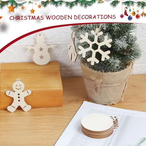 JSKWIKE 60 Pcs Decoration Noel Bois Artisanat Deco Noel Bois Ornements Pendentif Suspension Decoration Noel Bois Sapin de Noel Puce de Bois Pendentif