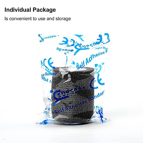 SUPERBE Bandage Autoadhésif Noir 5cm X 4,5m, 12 Rouleaux de Bande Cohesive, Bande Adhesive Elastiquef Bandes pour Strapping, Idéal pour Le Sport, Les Genoux, Les Chevilles et Les Poignets