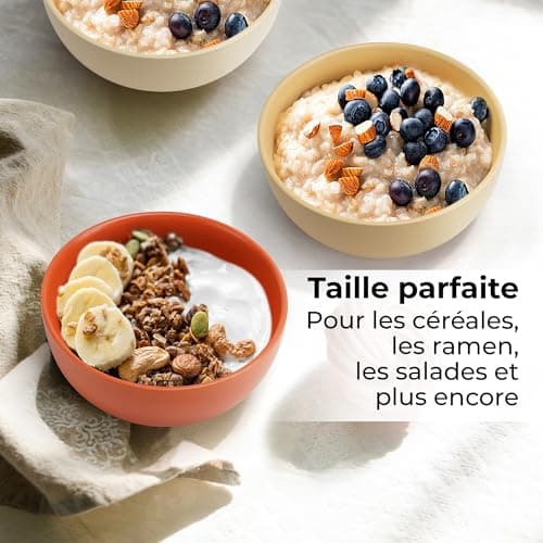 MIAMIO - Ensemble de 4 bols à soupe en céramique de 750 ml/Ensemble de bols à céréales pour salade, avoine, fruit, riz - Compatible lave-vaisselle et micro-ondes - Collection Aura