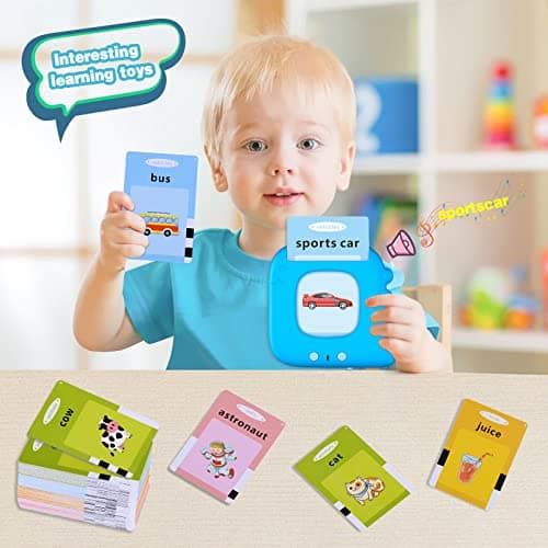 SUPBRO Cartes Flash Parlantes, Jouets éducatifs pour Tout-Petits de 1 à 6 Ans, 112 Feuilles de 224 Mots, Jouets d'apprentissage Audio, Jouets Interactifs pour Garçons et Filles Anglais