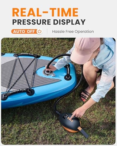 OutdoorMaster 20PSI Pompe électrique Sup Paddle Board Pompe The Dolphin - Gonfleur d'air Rapide et arrêt Automatique, connecteur de Voiture 12V DC pour Planches gonflables Stand Up Paddle,Bateaux