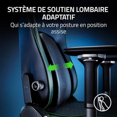 Razer Iskur V2 - Chaise de Jeu avec Support Lombaire adaptatif (Cuir synthétique de qualité EPU, Coussins en Mousse Haute densité, accoudoirs 4D, Courbe Lombaire entièrement réglable) Vert