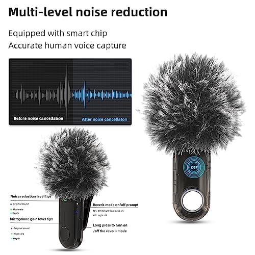 LAMSCAT Microphone sans Fil pour iPhone/iOS/iPad/Android/USB C/PC, Microphone Professionnel pour Enregistrement, Streaming, Youtube, TikTok, Pas d'application nécessaire (Noir 1 à