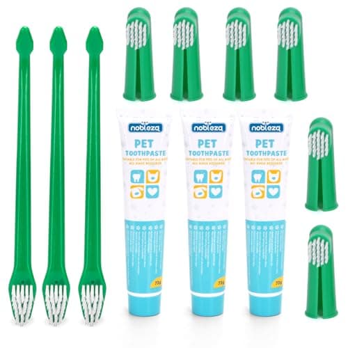 Nobleza - Set Brosse à Dents Et Dentifrice pour Chien, Kit Dentifrice Chien Anti Tartre, Les Chiens Améliore l'hygiène buccale Contient 1 Tubes x 73 g, 1 Brosse à Dents à Double Extrémité, 2 Doigtier