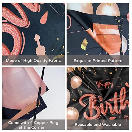 KOLIPHY Decoration Anniversaire, Noir Rose Banderole Joyeux Anniversaire Fête Deco Pour Hommes Femmes, Anniversaire Photographie Fond Bannière