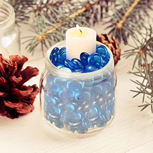 1000 g/1 kg Glassteine, Glasnuggets Klar Blau, Glas Muggelsteine, Dekosteine Glasmosaiksteine Glas für Vase Deko