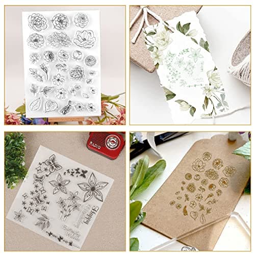 Tampons Scrapbooking Transparent Tampon Clear Oiseaux Fleur Tampon Silicone Transparents Personnalisé Stamp Tampons Scrapbooking Animaux pour Bullet Journal Album Agenda Décoration (4 Pièces)