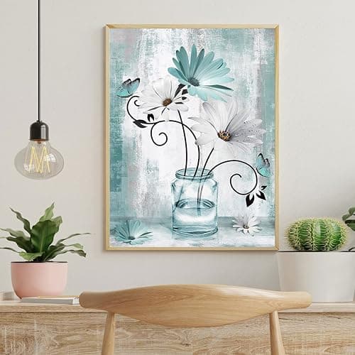 Yunruily Fleurs Diamond Painting Adulte,Fleurs Painting Diamant Adulte,Diamond Painting Kits Complet Fleurs Décoration Murale Pour La Maison 12x16inch