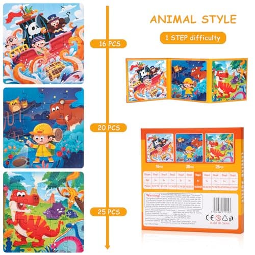 Jouet Puzzle en Magnétique pour Enfant, Montessori Puzzle en Bois de Animaux Dinosaure, Livre de Puzzle Assorti Jouet Éducatifs Apprentissage Cadeau pour Fille Garçon 3 4 5 Ans