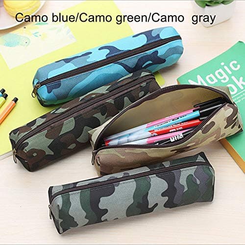 SagaSave Trousse à Crayons Camouflage - Grande capacité - Portable - Fermeture éclair - en Toile - pour étudiants, Bureau, Fournitures Scolaires - 21 x 5,7 cm - Bleu Camouflage