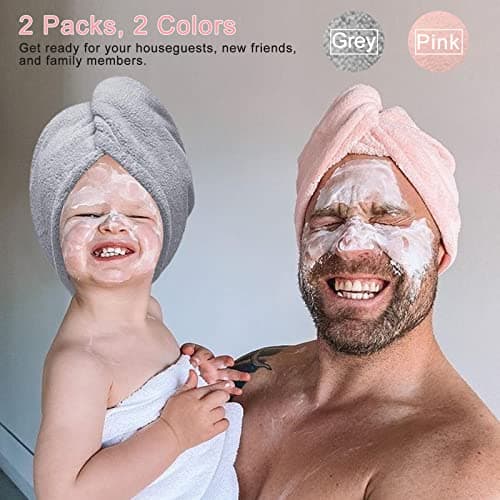 Cheveux Serviette, Rayyl 2 pièces Serviettes de Séchage pour Cheveux avec Boutons, Serviette à Cheveux en Microfibre Super Absorbante Cheveux Secs Rapidement pour Femmes