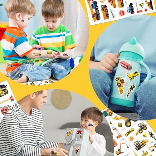 12 Pcs Autocollant Enfant, Autocollant de Camion de Construction Garçon, Stickers Scrapbooking Enfant, Autocollant 3D, Autocollants Enfants Gonflés, pour Sacs de Fête pour Enfants, Récompense Stickers