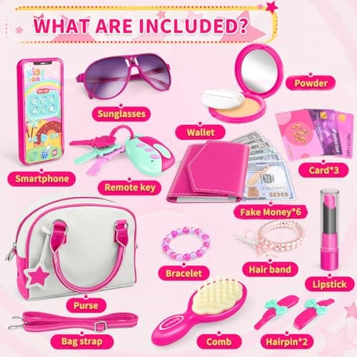Sac à Main pour Tout-Petits Filles avec Accessoires, Maquillage pour Les Enfants, Mon Premier Sac à Main, Jouets pour Les Filles, Cadeaux pour Les Filles de Plus de 3 Ans