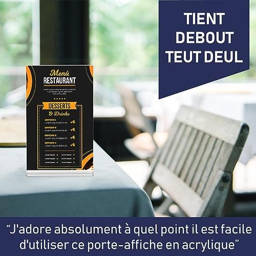 Lot de 6 porte-affiches en acrylique A6 – Élégants et polyvalents – Bords polis – Affichage double face – Écran en plexiglas – Idéal pour les photos, panneaux, menus et présentations de table