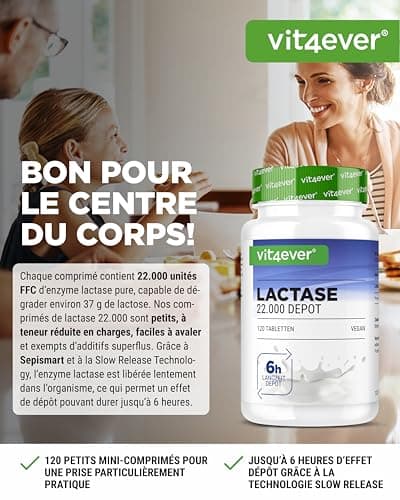 Lactase 22.000 Depot-120 comprimés à libération prolongée (Sepismart® Slow Release)-Hautement dosé avec 22.000 unités FCC-En cas d'intolérance au lactose+intolérance au lait-Sans additifs indésirables