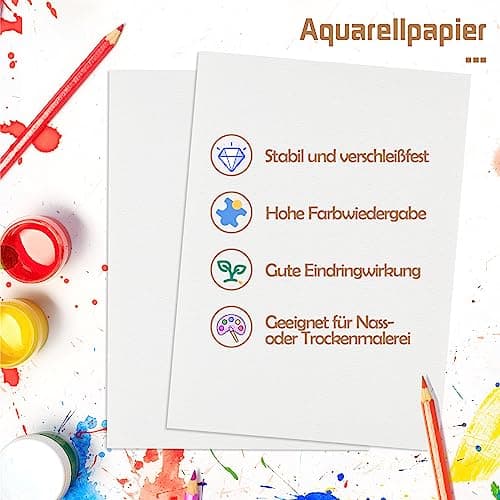 120 Feuilles Papier Aquarelle, 300 g/m2 Papier Aquarelle Coton Watercolor Paper Feuille Aquarelle pour Aquarelle Gouache Acrylique (12,7 x 17,8 cm)