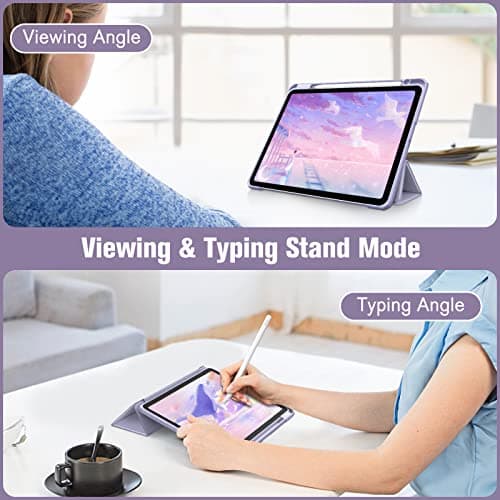 FINTIE Coque pour iPad Air 11 Pouces M3/M2 (2025/2024), iPad Air 5/4 10.9 Pouces (2022/2020) - [Rangement de Stylet] Housse Transparente Claire Etui Antichoc Veille/Réveil Auto, Lilas