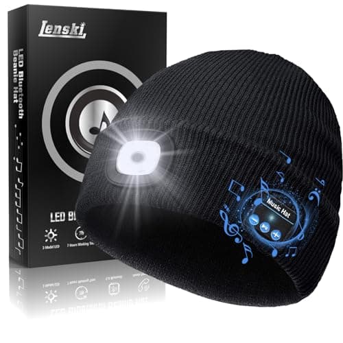 Lenski Idee Cadeau Homme Original Utile, Idee Cadeau Noel Original, LED Bonnet Bluetooth Homme, Bonnet Homme/Femme, Cadeau Papa, Cadeau Anniversaire Homme Original, Cadeau Homme Noel, pour du Sport
