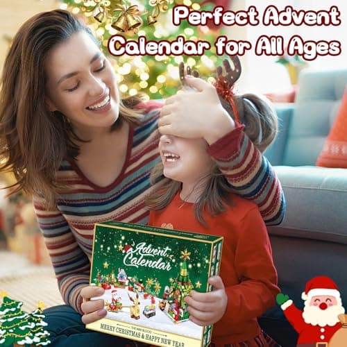 Calendrier de l'Avent 2024, Jouet Calendrier de l'Avent de Noël avec 24 Blocs de Construction 12 en 1 Père Noël Blocs Construction, Compte à rebours de Noël de 24 jours Cadeaux pour Enfants Adultes