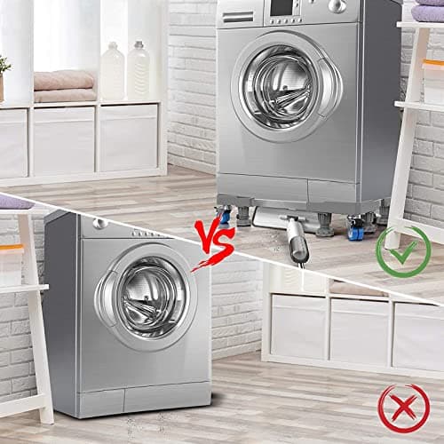 NIUXX Base de Réfrigérateur Machine à Laver Réglable 41.5cm-65cm Socle Linge Base de Sèche-linge avec 4 Roues et 8 Pieds, Réduction du Bruit Antichoc Effet Sèche-Linge