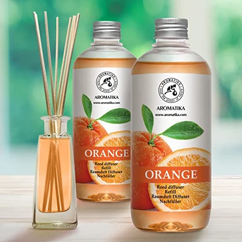 Recharge pour Diffuseur Orange 2x500ml - Diffuseur de Huile Aromathérapie à l'Huile Essentielle Orange - Parfum de Ambiance - Diffuseur Parfumé - Arôme Orange - Diffuseur avec Bâtons