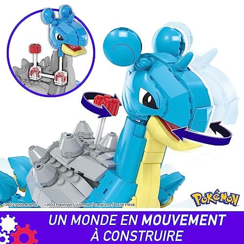 MEGA Pokémon Figurine Action Lokhlass 16 cm, Jeu De Briques De Construction pour Enfants Et Adultes, Modèle Pokémon À Collectionner avec 527 Pièces, Jouet pour Enfant de 8 Ans et Plus, HKT26