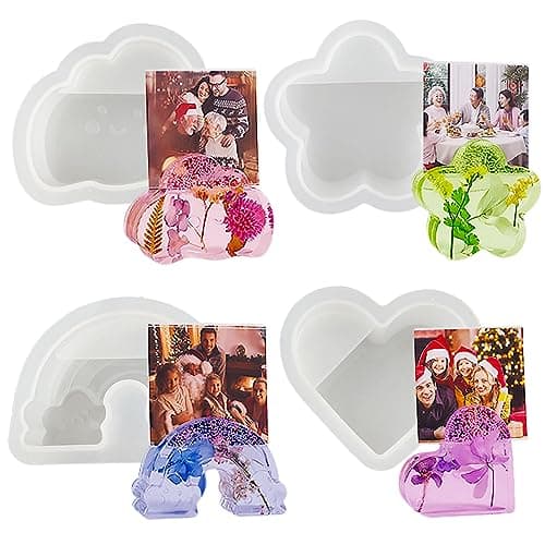 Lot de 4 moules en résine époxy - En forme de cœur - En silicone époxy - Porte-cartes de visite - Nuages - Arc-en-ciel - Ornements - Pour cœur, fleurs, nuages, bricolage, décoration de maison