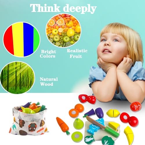 newlng Fruits en Bois à Découper Jouets Ustensile Fruits et Légumes Cuisine en Bois Enfant 2 Ans Cadeau pour Anniversaire Noël Journée des Enfants Paques Enfant Fille Garcon 3 4 5 6 Ans