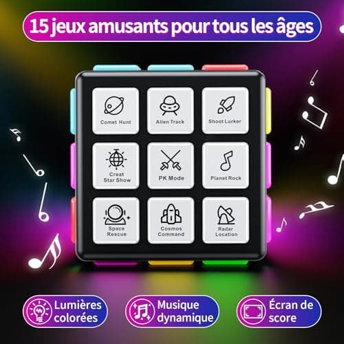 Anoawens Cube de Jeu Rechargeable, 15-en-1 Jeux de Cerveau & Mémoire & Rapidité pour Enfants, Cadeaux Anniversaire Noël pour Garçons et Filles Âgés 6-12+ Ans, Version Française (Noir)
