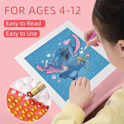 Cute Bleu Cartoon Diamant Painting,Avec Cadre,15x15 cm,Kit de Peinture Diamant Anime,Mignon Kawaii DIY 5D Diamond Painting Décoration Chambre,Peinture Diamant Coeur D'amour Dessin Animé pour Enfant