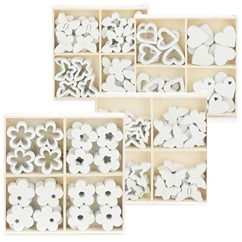 com-four® Ensemble de 128 pièces décor dispersé - Papillons, cœurs et Fleurs en Bois dans Plusieurs Motifs - décoration dispersée en Bois pour la décoration (128 pièces Coeur Fleur Papillon)