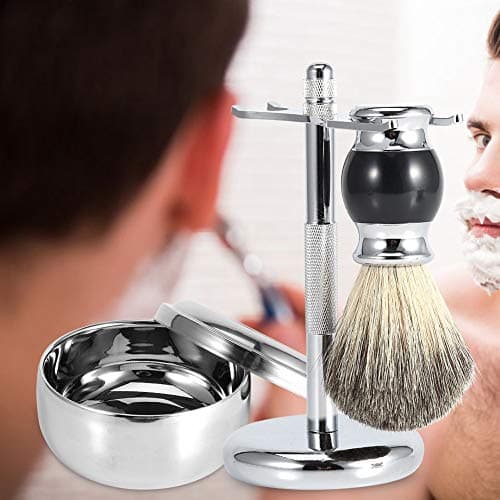 Kit de rasage professionnel pour hommes avec support de rasage pour barbe + brosse à cheveux en faux blaireau + kit bol en alliage de savon, soin de moustache, étui de transport pour homme