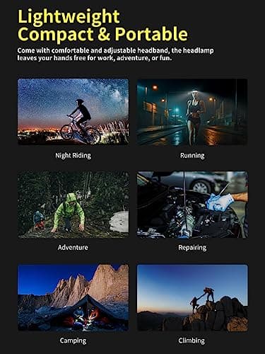 Smiling Shark Lampe Frontale LED, 2 Pièces Angle Large 6*LED Bandes Lumineuses Blanche Headlamps Rechargeable Capteur de Motion Étanche pour Camping