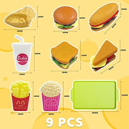 9pcs Simulation Food Toys Set, Mini Kids Kitchen, Kids Role Play Food Toys, Hamburger Hot Dog French Fries Tray Gift Set, Convient aux Enfants âgés de 3 Ans et Plus