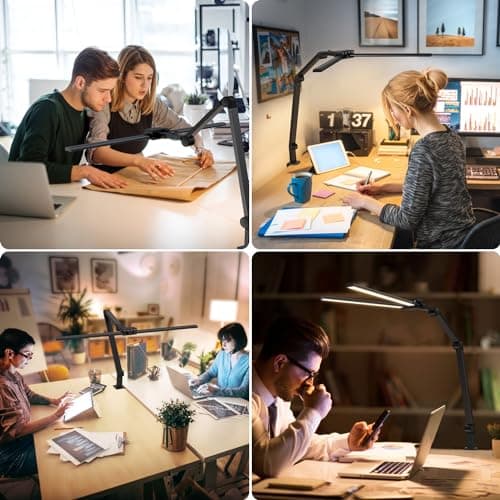 KableRika Lampe de Bureau avec Télécommande, 24W 80cm Double Tête, Grande Lampe Bureau LED Puissante, 4 Luminosité & Températures, lumiere bureau avec pince pour Design, Lecture, Dessin, Moniteur