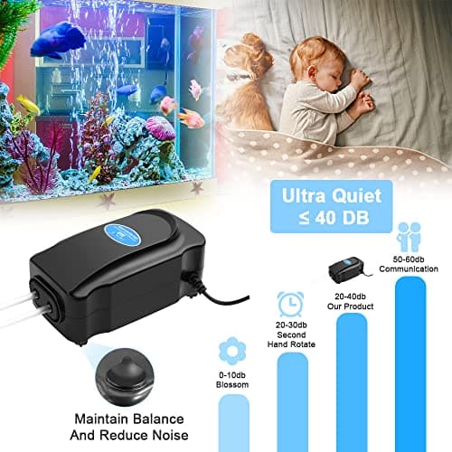 flintronic Pompe à Air Aquarium, 3W /8W Réglable Puissante Double Sortie Bulleur Aquarium pour Aquarium 5 à 300 L Ultra Silencieuse avec 1,5M /2M Tuyau,Pierre à Air,Clapet Anti-Retour et Raccord en T