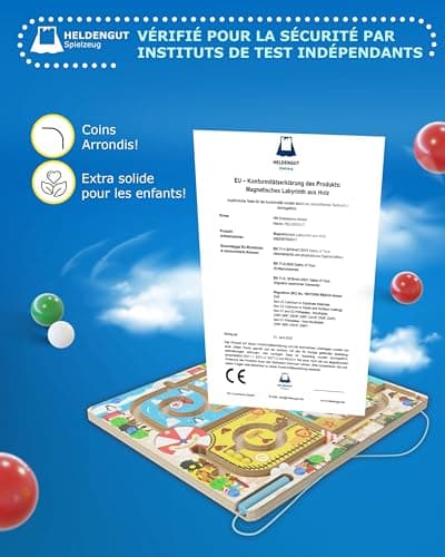 HELDENGUT® Labyrinthe magnétique pour enfants à partir de 2 ans [aventure au zoo] – Jeu magnétique idéal comme jouet de motricité Montessori – Extrêmement varié grâce à différents jeux éducatifs à