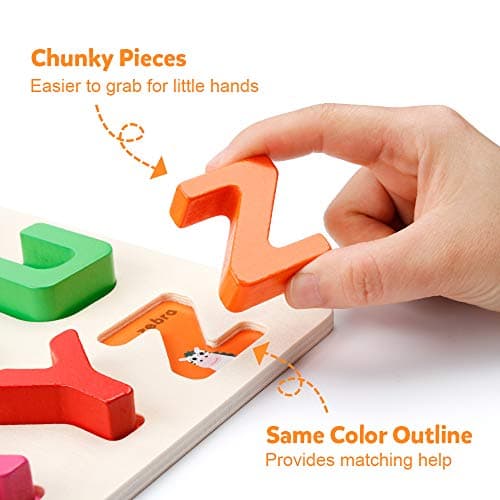 Coogam Puzzle Alphabet en Bois Panneau à Lettres ABC Bouton Blocs de Puzzle Montessori Apprentissage précoce Cadeau Jouet éducatif pour 1 2 3 Ans Bambin bébé Enfants