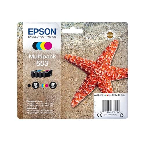 Epson Cartouches d'encre authentiques 603 Starfish, emballage multiple, 4 couleurs, Noir, Cyan, Magenta, Jaune
