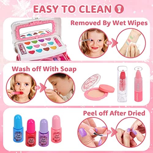 Aureyung Maquillage Enfant Fille, Lavable Malette Maquillage Enfant, Maquillage Fille, Jouet Fille 3 4 5 6 7 8 9 10 Ans Jeux Fille, Idée Cadeau Fille 3-12 Ans