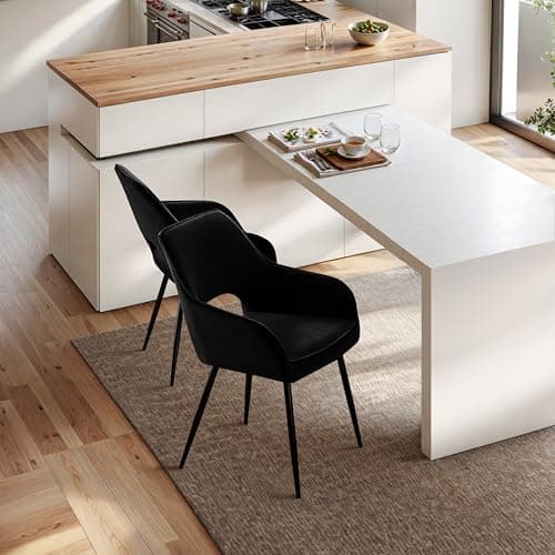 STOOLINK Chaise de Salle à Manger Lot de 2, Chaise Salle à Manger Design Moderne, Chaise de Salle en Velours, Chaise de Cuisine Rembourrée avec Dossier Découpé pour Cuisine, Salon - Noir