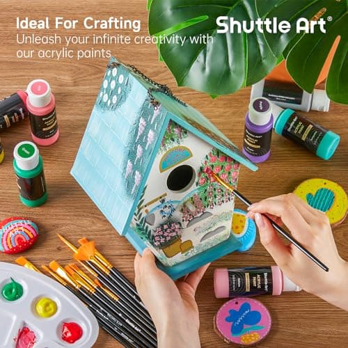 Shuttle Art 62PCS Kit Peinture Acrylique, 50 Couleurs (60ml) Peinture Acrylique avec 12 Pinceaux, Peintures pour Artiste Non Toxique, Acrylique Peinture pour Toile,Tissu pour Artiste, Débutant, Enfant