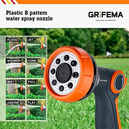 GRIFEMA GE1303 Pistolet arrosage du jardin 8 modèles réglables, pulvérisateur multifonctionnel avec débit d'eau contrôlable, lavage de voiture, nettoyage de cour, Exclusivité Amazon